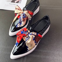 polka dot gorgeous riband bowtie loafer lace up pointed toe cow leather flat pla - £98.48 GBP
