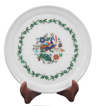 Marble Serving Plate Malachite Multi Inlay Stone Peacock Design Gifts H1375 - £222.87 GBP+