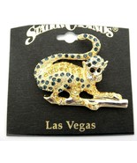 Goldtone Monkey Brooch with Gold and Aqua Rhinestones New Las Vegas - $9.20