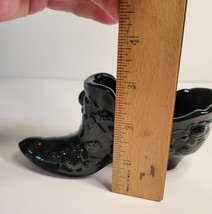 Fenton Black Glass Slipper with Heel Cabbage Rose image 7