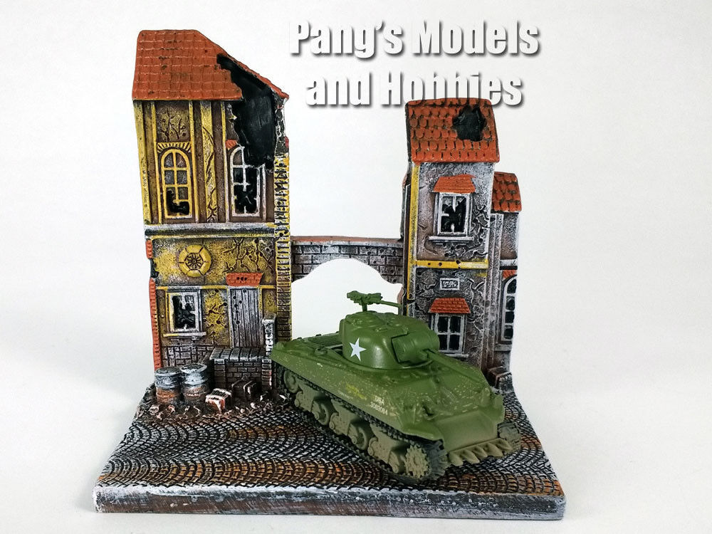 M4 Sherman Tank 1/100 Scale Diecast Model and "The Chateau" Diorama Display - $44.54