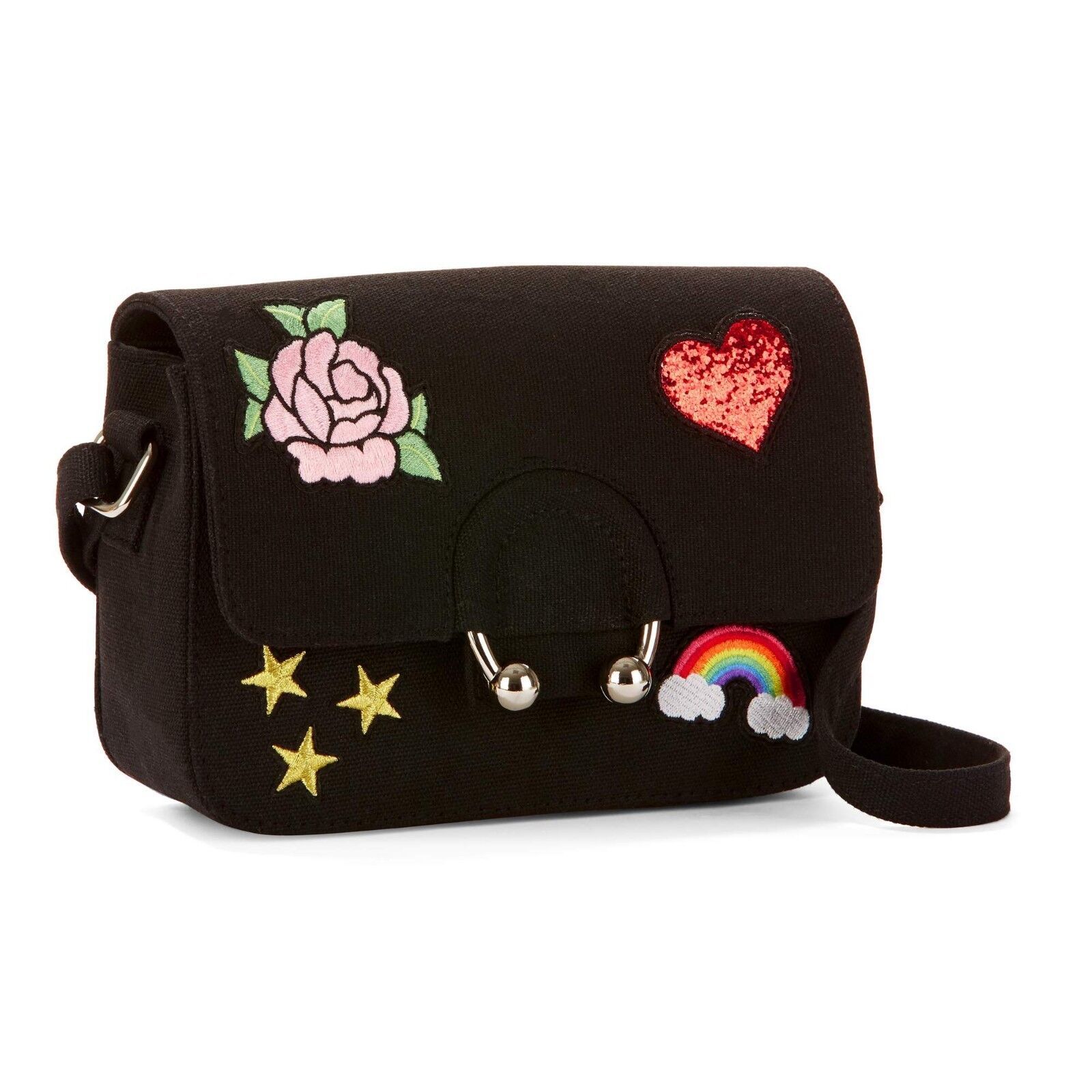 No Boundaries Canvas Ring Embroidered Crossbody Bag Purse Heart Rainbow NEW - $16.44