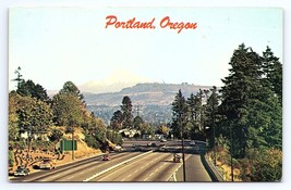 Postcard Portland Oregon Mount Hood As Seen From Freeway Old Trucks &amp; Cars - £3.56 GBP