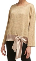 DKNY Womens Contrast Tie Hem Metallic Sweater Color Dark Beigecamel Size XS - $86.11