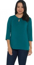 Denim &amp; Co. Jersey keyhole neck 3/4 sleeve Top green Size S New A343136 - £11.97 GBP