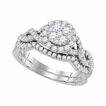 Authenticity Guarantee 
14k White Gold Diamond Cluster Bridal Wedding Ring Ba... - £1,143.12 GBP