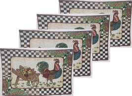 Set Of 4 Same Tapestry Placemats, 13&quot;x19&quot;, Rooster &amp; Fruits Carriage, Hc - £15.63 GBP