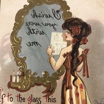 1911 Victorian Woman Mirror Puzzle Romance Mystery Message Frohna Mo postcard - £5.62 GBP