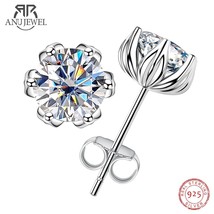 2cttw D Color Moissanite Diamond Lotus Stud Earrings 925 Sterling Silver Flower  - £52.03 GBP