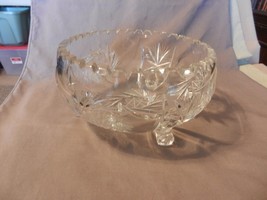 Large 3 Footed American Brilliant Period Deep Cut Crystal Bowl Star of David - £96.50 GBP
