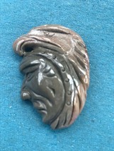 Finely Carved Dark Gray Chiseled Man Face w Eagle Head Headdress Stone Pendant - £26.32 GBP