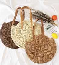 Women Straw Handwoven Round Corn Large Summer Beach Tote Woven Shoulder Rattan B - £19.98 GBP