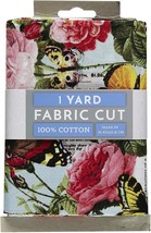 1 Yd Piece - Butterflies Roses Flowers Floral Blue Cotton Fabric Precut M208.50 - £14.33 GBP