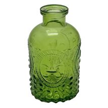 Clear Green Colored Glass Round Vintage Style Bottle / Vase with cork H ... - $14.60