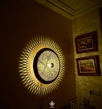 Moroccan Brass Wall Light Hand Made , Moroccan Round Wall sconce - $224.42