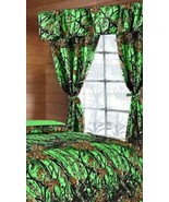 5 PC CURTAIN VALANCE SET BIOHAZARD GREEN CAMO!! CAMOUFLAGE THE WOODS - $39.92