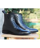 Handmade Men&#39;s Ankle High Cap Toe Leather Dress boots, Men Black Lace up... - £127.86 GBP+