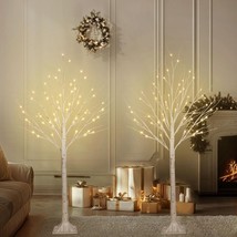 2 Pack 4FT 100LED Christmas Lighted Birch Tree Timer Function Prelit Artificial  - £125.38 GBP