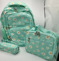 Kids Girl Green Daisy Printed Backpacks w/Lunch Pack Pencil Case Children School - £29.42 GBP