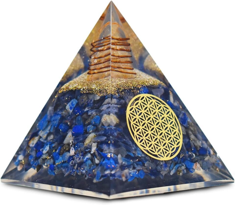 Lapis Lazuli Orgonite Pyramid EMF Orgone Healing Crystal Meditation Posi... - $22.20