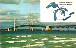 Mackinac Island MI- Michigan, The Mackinac Bridge, Map, Chrome 1962 Post... - $4.98
