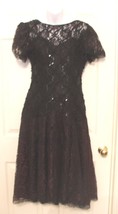 H W Collections Size 8 Black Cocktail Prom Dress Lined Maroon Highlights... - $34.60