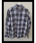 G. H. Bass &amp; Co Navy Blue, Gray &amp; Yellow Plaid Flannel Shirt Size XL - $203.33 MXN