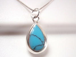 Reversible Turquoise and Mother of Pearl 925 Sterling Silver Teardrop Necklace - £9.08 GBP