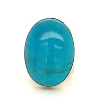Vtg Sterling Signed 925 DTR Jay King Large Oval Turquoise Stone Wide Ring Band 6 - £59.34 GBP