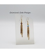 Dangle Earrings Red Line Marble w/ Gold Chain and Czech Fire Polished Be... - £11.99 GBP