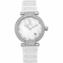 NEW Jivago JV2214 Womens BIJOUX Crystal MOP Date White Ceramic Bracelet SS Watch - £86.69 GBP