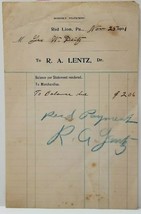 Red Lion Pa, DR. R.A. LENTZ 1901 Billhead Pennsylvania Geo.W Dietz - £10.18 GBP