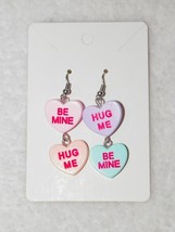 Valentine Double Conversation Hearts Silver Dangle Earrings  - £9.34 GBP