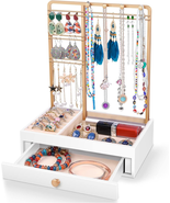 Teamkio Jewelry Stand Tree with Large White Storage Box, Tabletop Jewelr... - £23.51 GBP