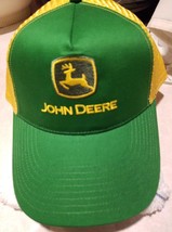 OLD VTG John Deere Logo on a Trucker&#39;s Green/Yellow mesh ball cap - £17.31 GBP