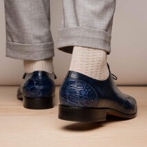 Anzio Genuine Alligator and Calfskin Leather Dress Derby's Shoes Blue Jeans image 8