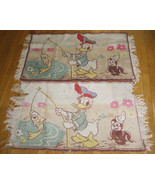 SET OF 2 VINTAGE MID-CENTURY “DONALD DUCK FISHING” WOVEN PILE RUG/CARPET... - $1,599.42 MXN