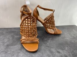 Shoedazzle Heels Women 8M Lorelai Shoes Brown Leather Caged Strappy Bloc... - $19.62