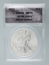 2013 1 Oz. Silver American Eagle Graded by ANACS as MS-70 - £119.13 GBP