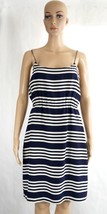 J Crew Blue Ivory Striped Silk Dress Lined Spaghetti Strap Womens Size 4 EUC - £23.77 GBP