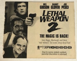 Lethal Weapon 2 TV guide Print Ad Mel Gibson Danny Glover Joe Pesci TV1 - £4.48 GBP