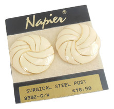 Ladies Napier Earrings Swirled Pattern Cream Color Pierced Surgical Stee... - $10.95