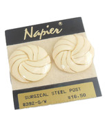 Ladies Napier Earrings Swirled Pattern Cream Color Pierced Surgical Stee... - $10.95