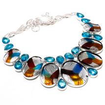 Dico Glass London Blue Topaz Gemstone Ethnic Gifted Necklace Jewelry 18" SA 5095 - £11.91 GBP