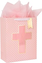 Pink Gift Bag with Cross Design Tissue Paper for Baby Girl Baptisms Christenings - £12.95 GBP