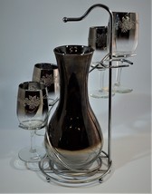 Vintage Luminarc Wine Glasses Silver Fade Stemware/Decanter Metal Carrier - £63.30 GBP
