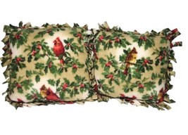 Pair of Handmade Fleece Cardinal Fringe Throw Pillows Holly Winter Christmas  - £19.41 GBP