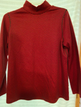 Chico&#39;s Lady&#39;s Top Turtle Neck 1 Medium Red Black Strips Long Sleeve - £17.05 GBP