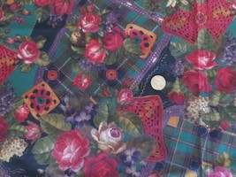 4072. Floral On Plaid Apparel, Craft Soft Synthetic Fabric - 61&quot; X 7/8 Yds - £4.79 GBP