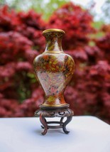 Vintage Chinese Jingfa Cloisonné Enamel Vase On Wooden Stand - $115.45 CAD